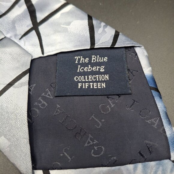 Geometric Blue & White Abstract Designer Necktie By J. Garcia Collection Fifteen - Picture 4 of 5